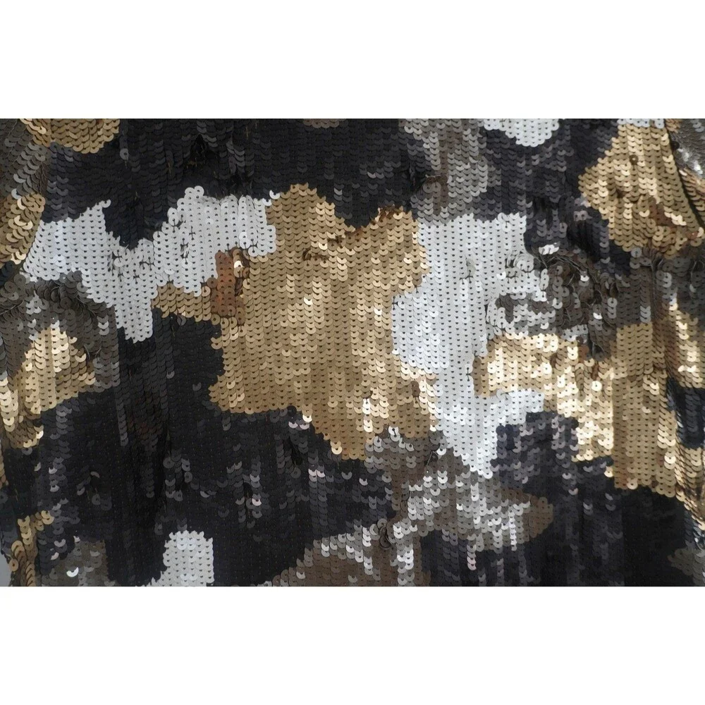 MICHAEL Michael Kors Camou Sequin Tee Gold BLK White Sparkle Glitzy Chic Top SzM